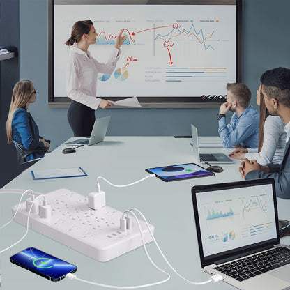 Surge Protector Power Strip With USB C Ports, 6ft Extension Cord With Multiple Outlets, 22 AC Outlets And 5 USB Ports, PD20W Flat Plug, Heavy Duty, Wall Mount, Under Desk