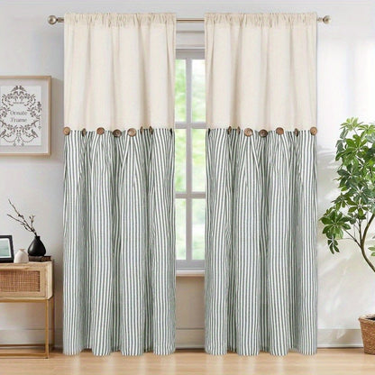 Semi Sheer Curtains Bohemian Linen Cotton Patchwork Grommet Top Window Drapes for Bedroom Living Room Kitchen Bathroom Cafe - Boho Country Cottage Style 4 Seasons 1 or 2 Panels