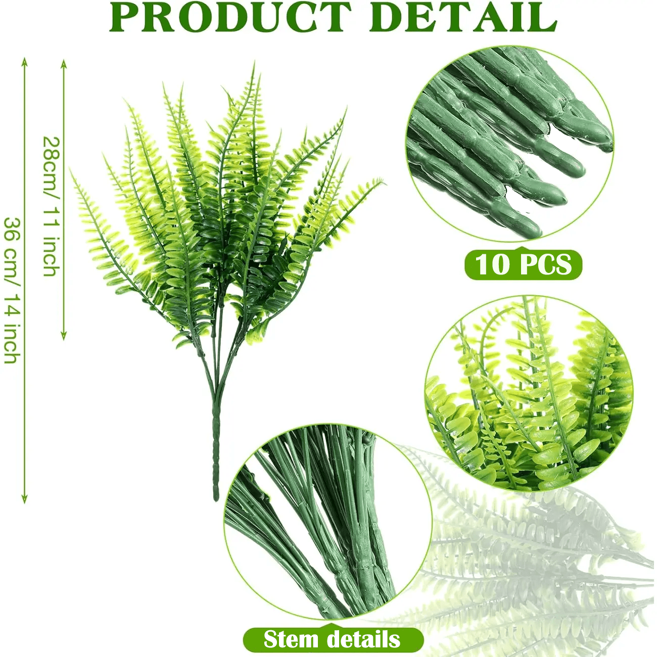 10 pack Artificial Plants Fake Boston Fern Plastic Fake Ferns Large Faux Ferns for Outdoor Artificial Greenery Plants for Indoor Garden Office Porch Home Decor