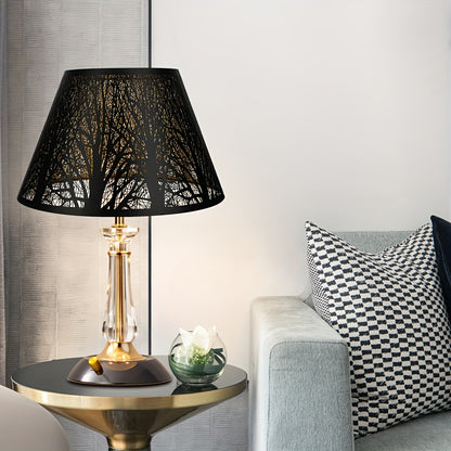 1pc Etched Forest Metal Lampshade, Black Exterior with Golden Interior, Barrel-Shaped Lampshade, Medium to Large Lampshade, Table Lamp Shade, Floor Lamp Shade, Black Lampshade 7x13x7.8", Suitable for Table Lamps, Floor Lamps, High-Quality Lampshade