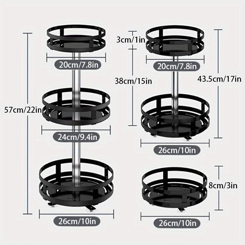 1/2/3 Tier Metal Lazy Susan Turntable Organizer Rotating Spice Storage Rack Organizer for Cabinet, Kitchen, Countertop, Pantry, Cupboard, Medicine Cabinet Revolving Organizer | Suction Cup Feet for Extra Stability| Free Label Paper & Markers|