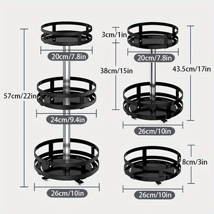 1/2/3 Tier Metal Lazy Susan Turntable Organizer Rotating Spice Storage Rack Organizer for Cabinet, Kitchen, Countertop, Pantry, Cupboard, Medicine Cabinet Revolving Organizer | Suction Cup Feet for Extra Stability| Free Label Paper & Markers|