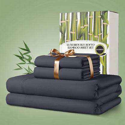 4pcs Bamboo Bed Sheet Set, 2200 TC Cooling Fabric, Bamboo Fitted Sheet Set, Extra 18"-24" Deep Pocket, Cooling & Breathable with Smooth Feel, Queen Size Sheets Ultra Soft for Hot Sleepers, Shrink, Fade Wrinkle Resistant, Hotel Quality Bamboo Sheets