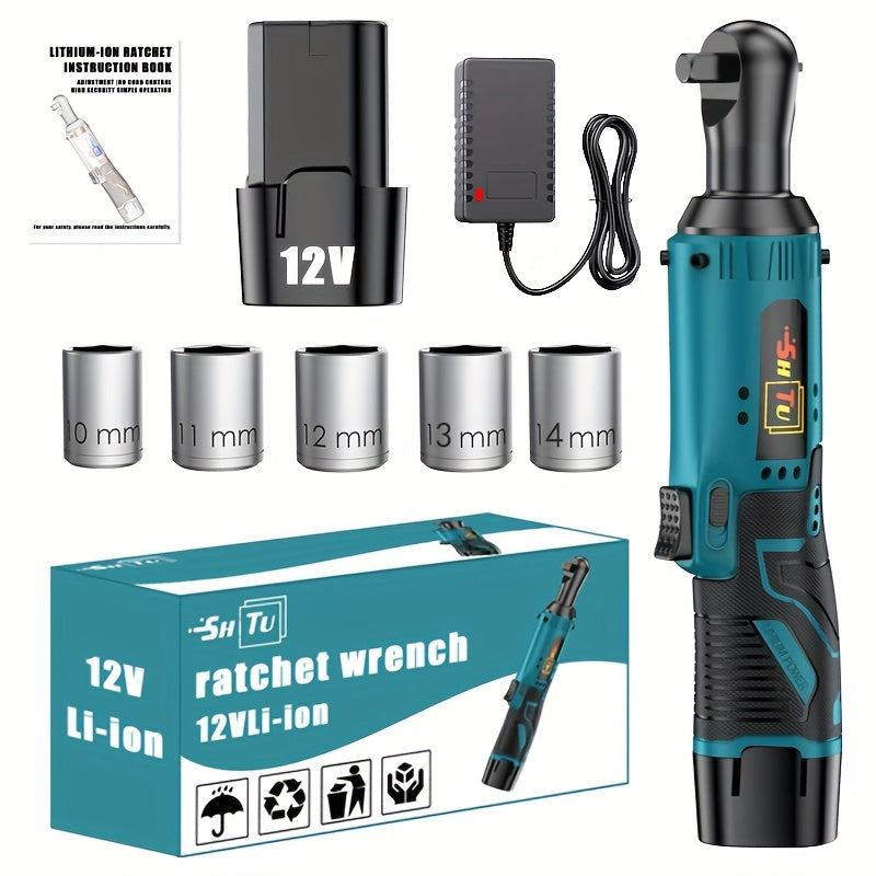 Wireless Electric Ratchet Wrench Set, Brushless Electric Ratchet Wrench, 12V Wireless Ratchet Kit, Car Repair Screw And Nut Removal, Angle Charging Wrench, With Battery And Quick Charger, Suitable For Home And Car Repair, Is A Holiday Gift For Men.