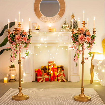 48.7 Inch Floor Candle Holder Centerpiece, Cone-Shaped Candle And Floral Centerpiece, High Candle Holder Bracket, Wedding Party Event Decoration, Home Living Room Decoration, Golden Halloween Christmas Decoration