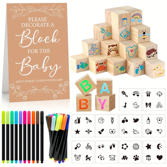 51/30pcs Wooden Block Party Game Kit for Shower Decorative Block Game Sign 30 Wooden Blocks Classic Colors No Electricity Needed Non-Prop Banknotes Featherless
