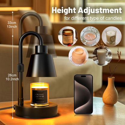 Candle Warmer Lamp 2 Pack with Timer & Dimmer – Electric Wax Warmer for Jar Candles, Adjustable Height 10.4–14.4", Black Metal, 2H/4H/8H Timer, 4-Level Dimming, Cozy Home Decor Gift