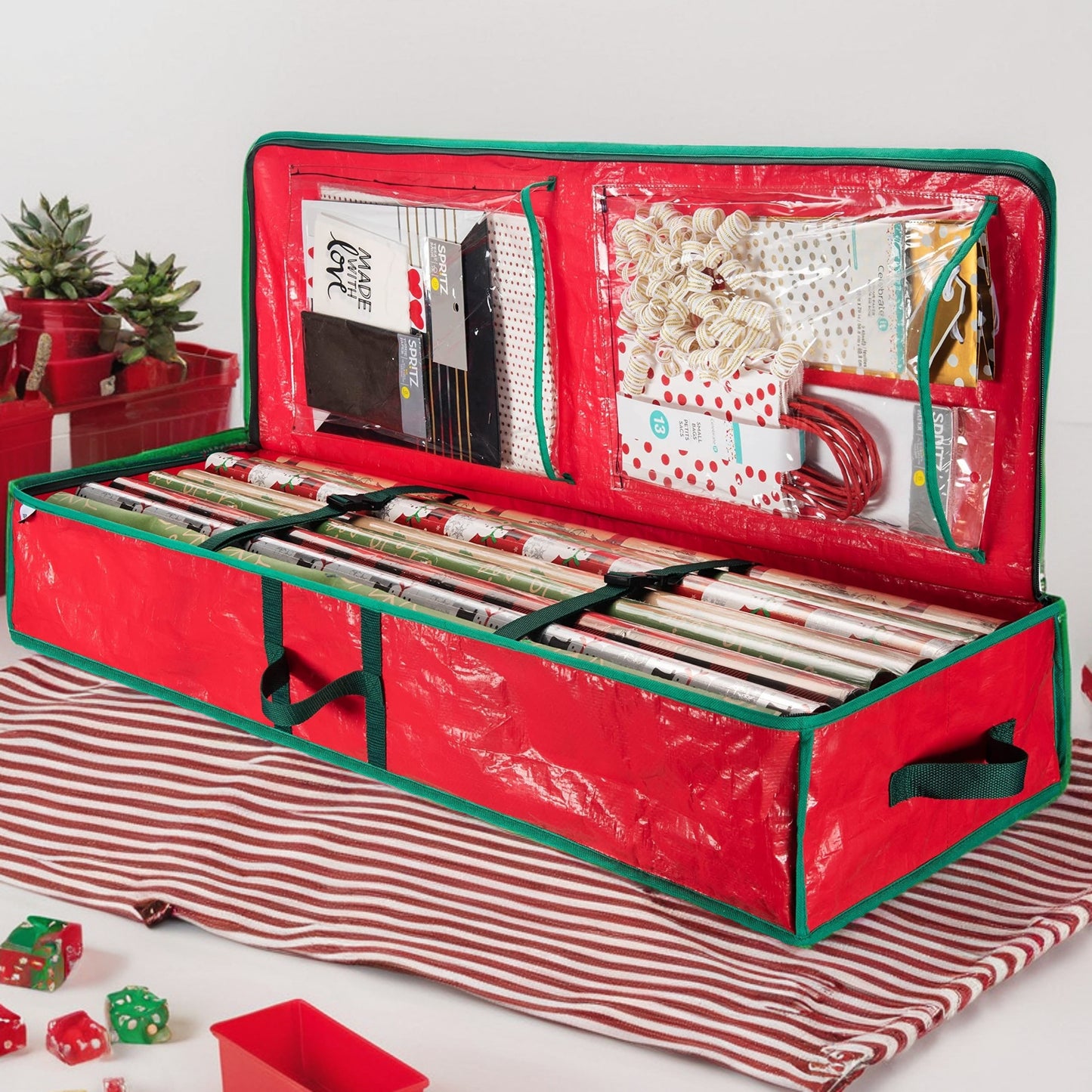 40-Inch Waterproof Holiday Storage Bag - Large Underbed Organizer with Zipper, Interior Pockets & Dustproof Cover for Christmas Decorations, Gift Wrap & Seasonal Items