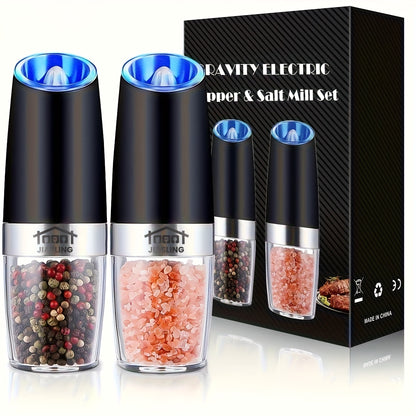 2PCS Gravity-powered Electric Salt and Pepper Grinder Battery-powered LED Light One-handed Automatic Operation Adjustable Coarse Grinder Grinder Black Rocking Chair Creative Kitchen Gadget Gift Battery-powered to Choose