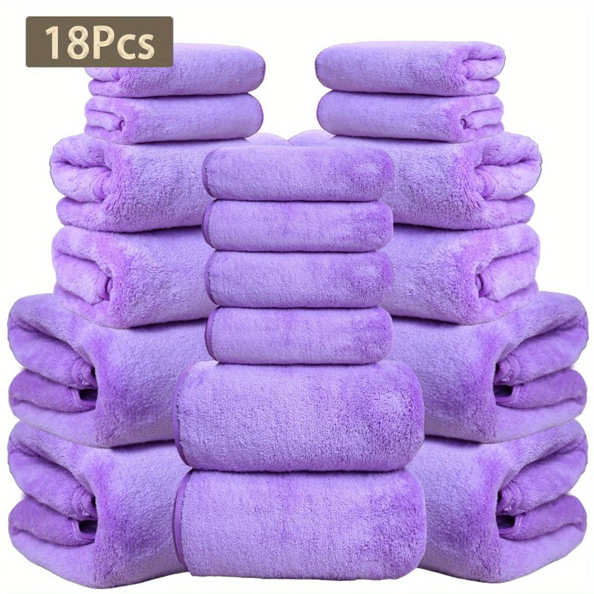 18pcs Coral Velvet Towel Bath Towel Set, 4 Bath Towels, 4 Towels, 10 Square Towels, Suitable for Hotel, Home, Travel, Spa