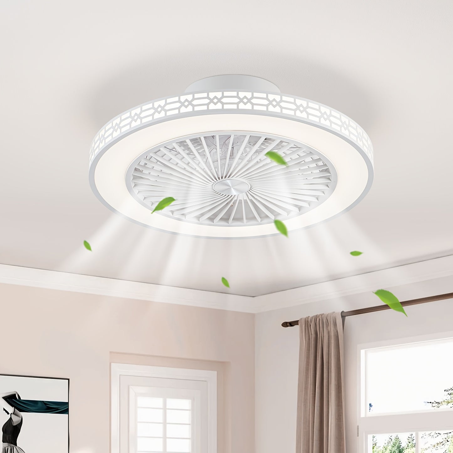 [LED Ceiling Fan Light] 20Inch Modern LED Ceiling Fan With Adjustable Light (3000K-6500K) Embedded Installation Design Reversible Airflow For Enhanced Circulation-Ideal For Office, Study, Bedroom, And Indoor Spaces, Ceiling Fan Light