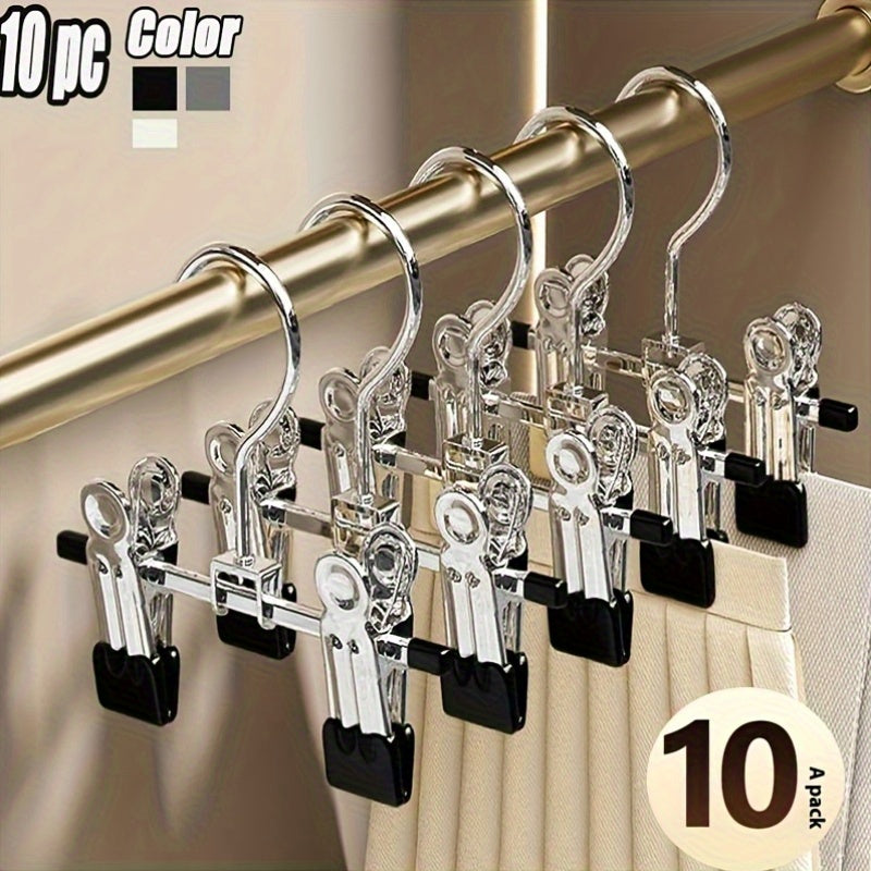 10pcs Non-marking Clip Hook Stainless Steel Hanger, Retractable Multi-functional Metal Non-slip ren'S Clothes Drying Rack with Sock Hook, Suitable for Family Wardrobe Storage and Drying Use, Spacesaving Hanger, Closet Organization, Sleek Hanger, Compact D