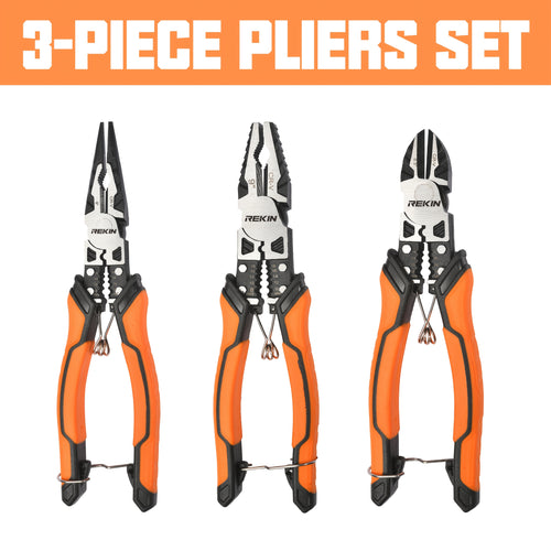 1/3pcs Industrial-Grade Multi-Functional 9-in-1 Pliers Or Set, 8.5" Long-Nose Pliers, 8.5" Wire Cutters, 8" Diagonal Side Cutters, CRV Steel, TPR Handles. Suitable For Electrical Work, Auto Repair, Home Improvement, And Cutting Applications.