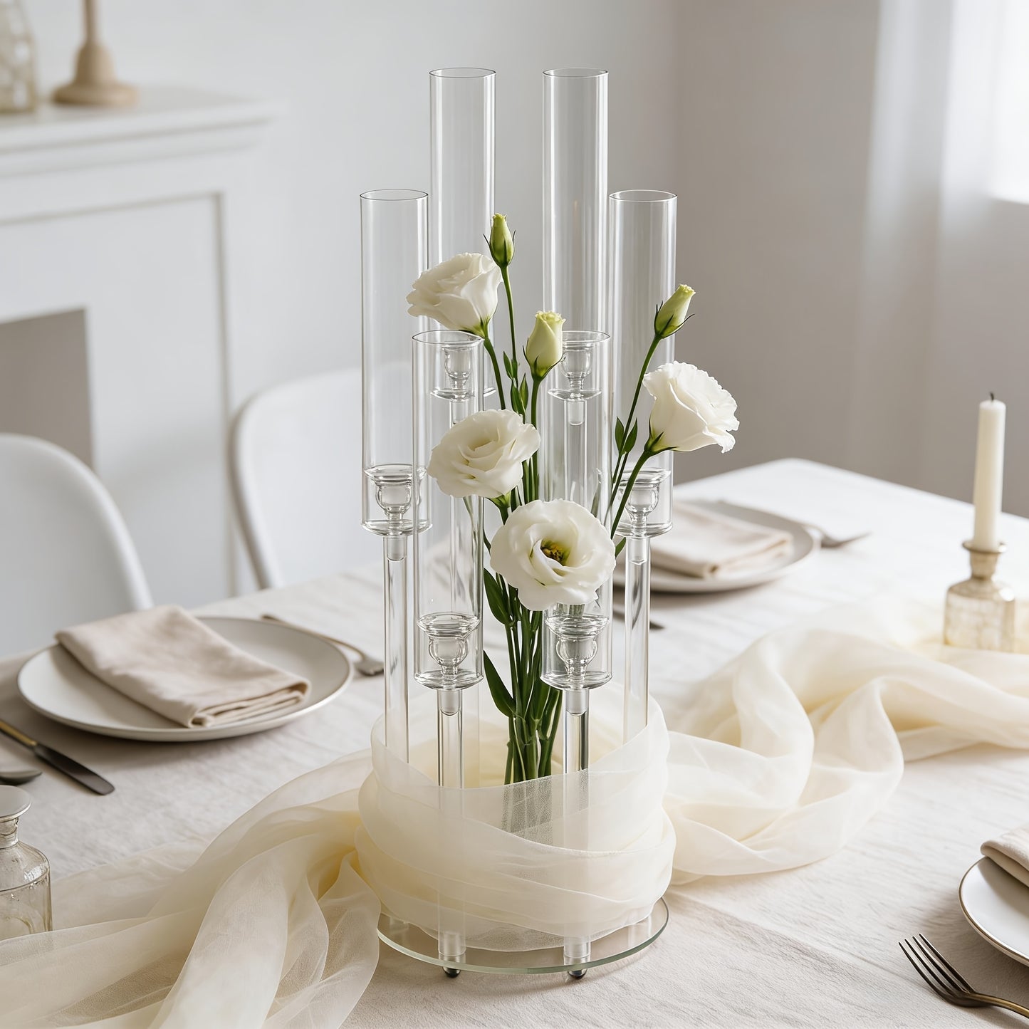 2/4/10/12/20pcs Christmas Acrylic Candleholders For Wedding Bulk, 26.8in Clear Candelabra 6 Arm Candlestick Candle Holder Acrylic For Home Decoration, Party Table Center, Valentine's Day, Anniversary