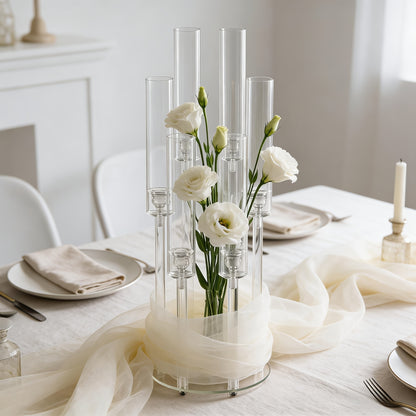 2/4/10/12/20pcs Christmas Acrylic Candleholders For Wedding Bulk, 26.8in Clear Candelabra 6 Arm Candlestick Candle Holder Acrylic For Home Decoration, Party Table Center, Valentine's Day, Anniversary