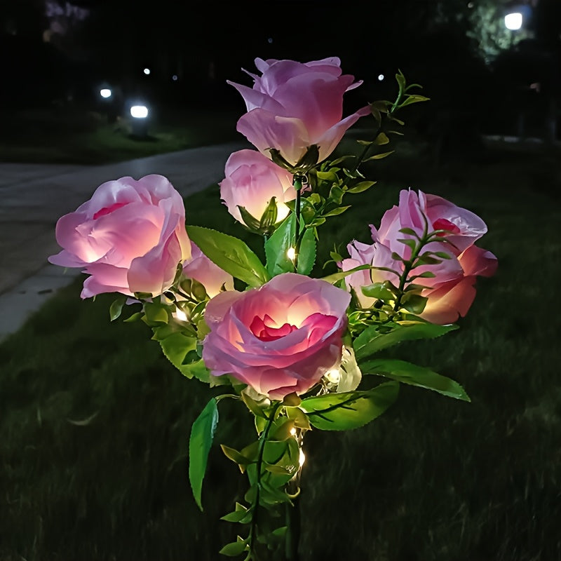 Solar Garden Lights Outdoor 2 Pack – 14 Realistic Rose Stake Lights, Solar Powered Yard & Patio Decor
