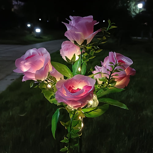Solar Garden Lights Outdoor 2 Pack – 14 Realistic Rose Stake Lights, Solar Powered Yard & Patio Decor