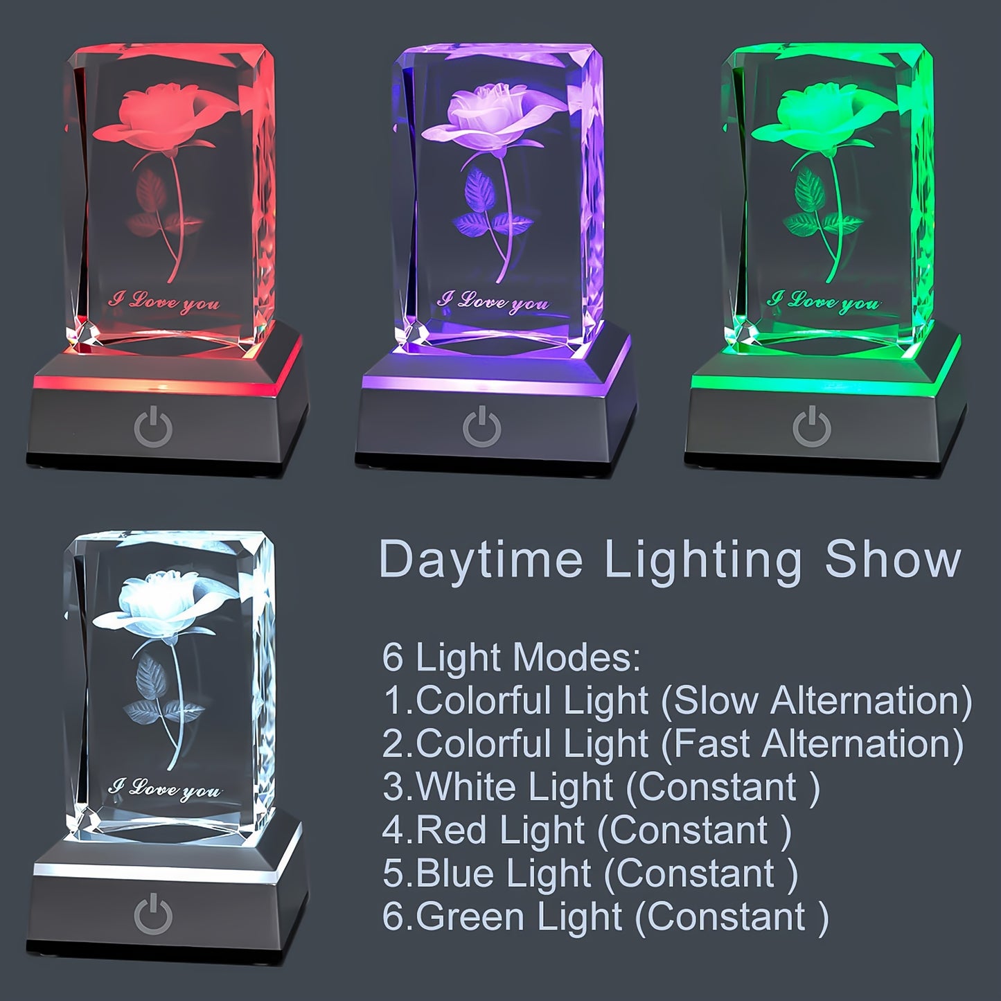 Rose Crystal LED Night Light – Colorful Floral LED Sign Lamp, Romantic Desk Light for Bedroom Vanity, Unique Gift for Girlfriend Wife Mom on Women's Day Anniversary Birthday (4 Styles)