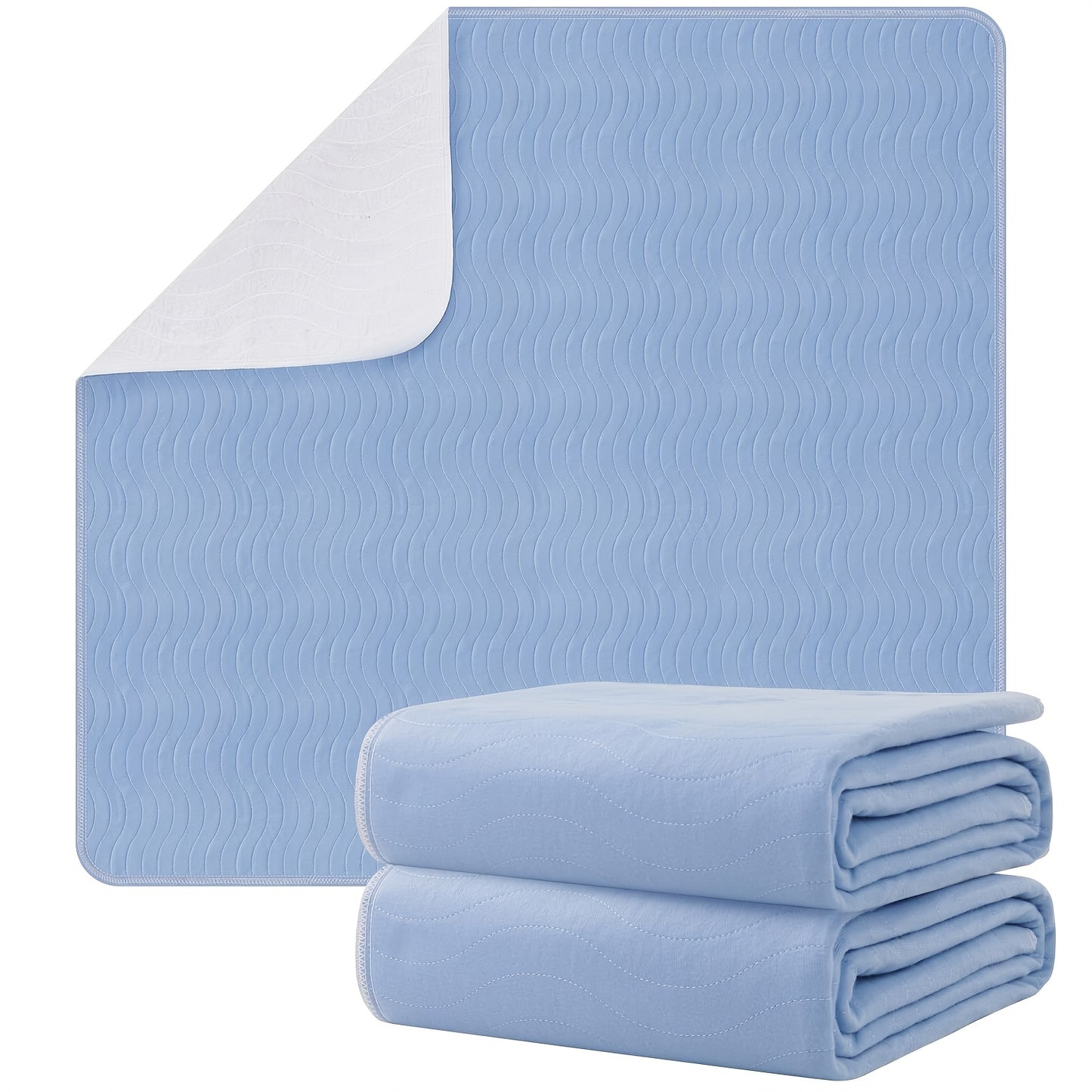 2 Pack Heavy Absorbency Bed Pads Washable - Waterproof Pee Pad For Pet, Adults & Elderly, Reusable Absorbent Mattress Protector For Bed, Sofa, Couch (Blue+White)