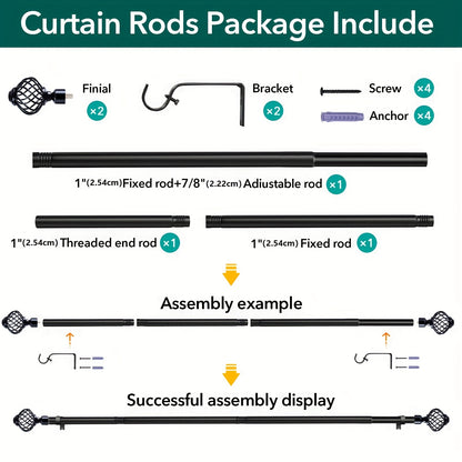 Curtain Rods for Windows, Modern Decorative Brass Drapery Rods, Heavy Duty Curtain Rods, Black Curtain Rods for Bedroom, Living Room, Patio, Kitchen, Farmhouse, Adjustable Easy Install Curtain Rods