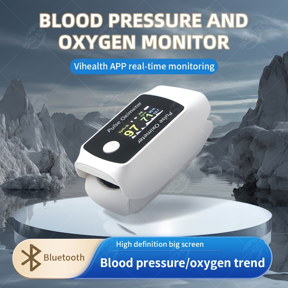 1pc 2-in-1 Digital Fingertip Pulse Oximeter And Blood Pressure Monitor; Real-time Monitoring Of Heart Rate, Blood Oxygen Levels, And Blood Pressure Via Bluetooth App; 2.6in. X 1.3in. (without Battery)