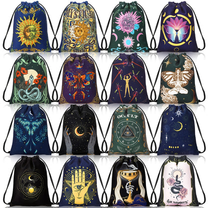 16pcs Velvet Tarot Card Storage Bags with Unique Mystical Designs - 7.1 x 5.9 Inches, Drawstring Closure for Cards, Dice & Jewelry, Perfect Gift for Enthusiasts Halloween Christmas, Jewelry Pouch, Decorative Pouch, Durable Pouch, Handcrafted Feel