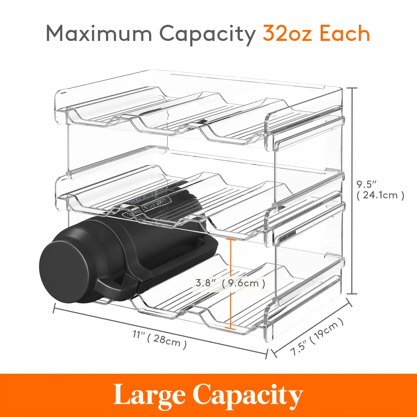 Stackable Water Bottle Organizer, for Cabinet, Kitchen Pantry Organization And Storage, Tumbler Travel Mug Cup Holder, Plastic Fridge Wine Racks, Hold 5/6/11 Bottles for Business for Business