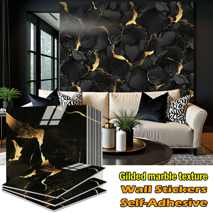 Self-Adhesive Marble Tile Stickers 11.8x11.8in Peel and Stick Wall Tiles for Bathroom Kitchen Backsplash – Waterproof 3D Glossy Imitation Marble Wall Panel, Easy to Install, 50 or 100 Pack