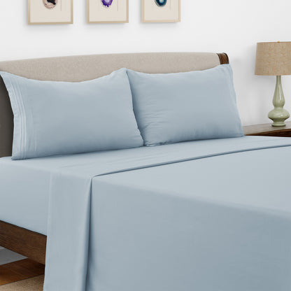 Lux Decor 4 Pieces Solid Bed Sheets - Stylish Comfy Bedding Set - Hotel Luxury Skin Friendly Cooling Sheets & Embroidered Pillowcases Without Filler - Classic Collection With 16 Inches Deep Pocket - Brushed 100% polyester- Shrinkage & Fade Resistant