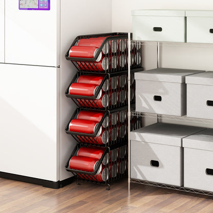 6-Pack Stackable Soda Can Organizer | Metal Can Holder Dispenser, Canned Food Storage Rack for Refrigerator, Kitchen, Countertop, Cabinet, Black - SOWONE