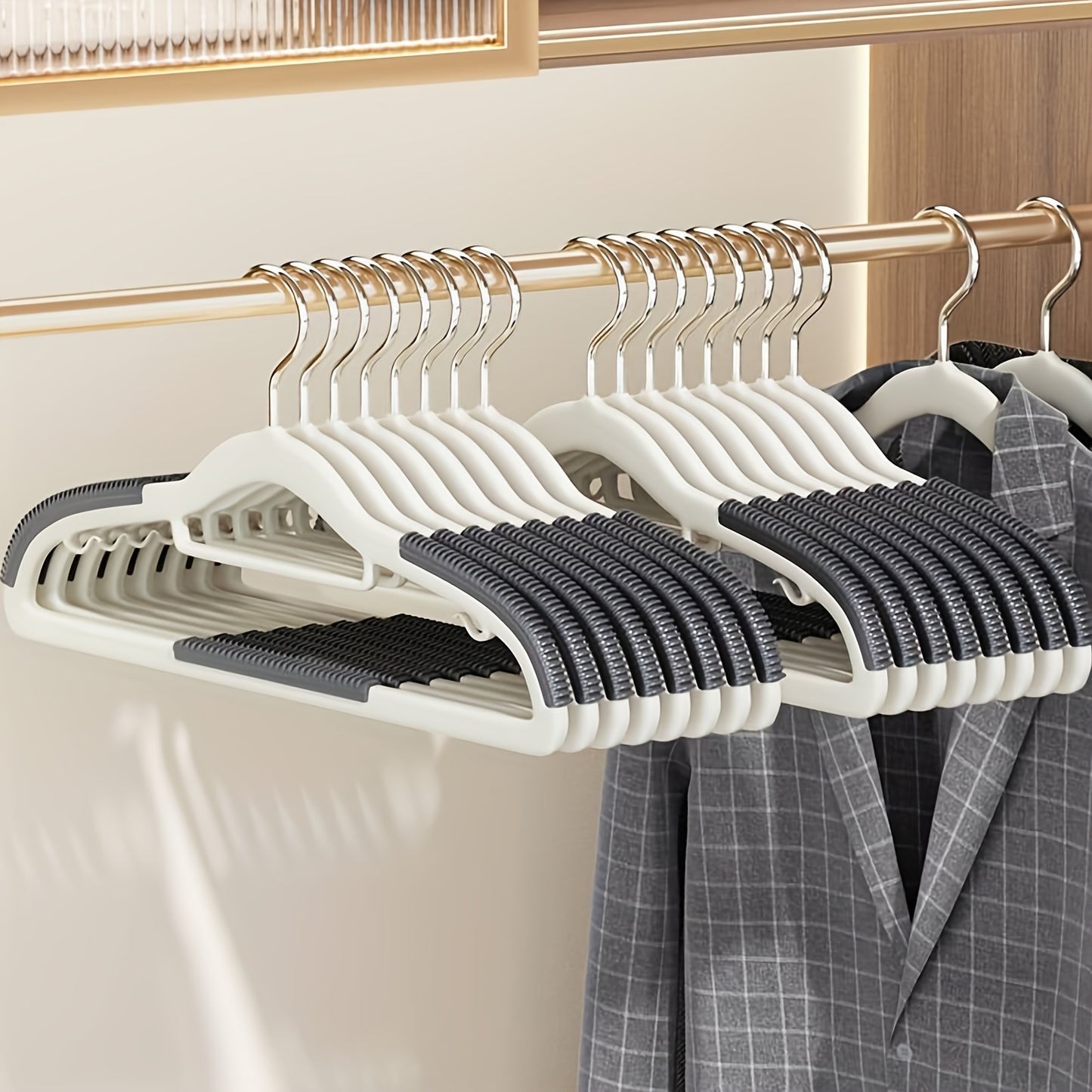 50 Pack Heavy Non-Slip Hangers ( Includes 8pcs Clasps) - Durable, Sturdy, And Space-Saving Design For Shirts, Pants, Scarves, And Coats, Space-Saving Wardrobe Hangers With Non-Slip Shoulder Strips, Wet/Dry Use For Bedrooms, Bathrooms, Dorms