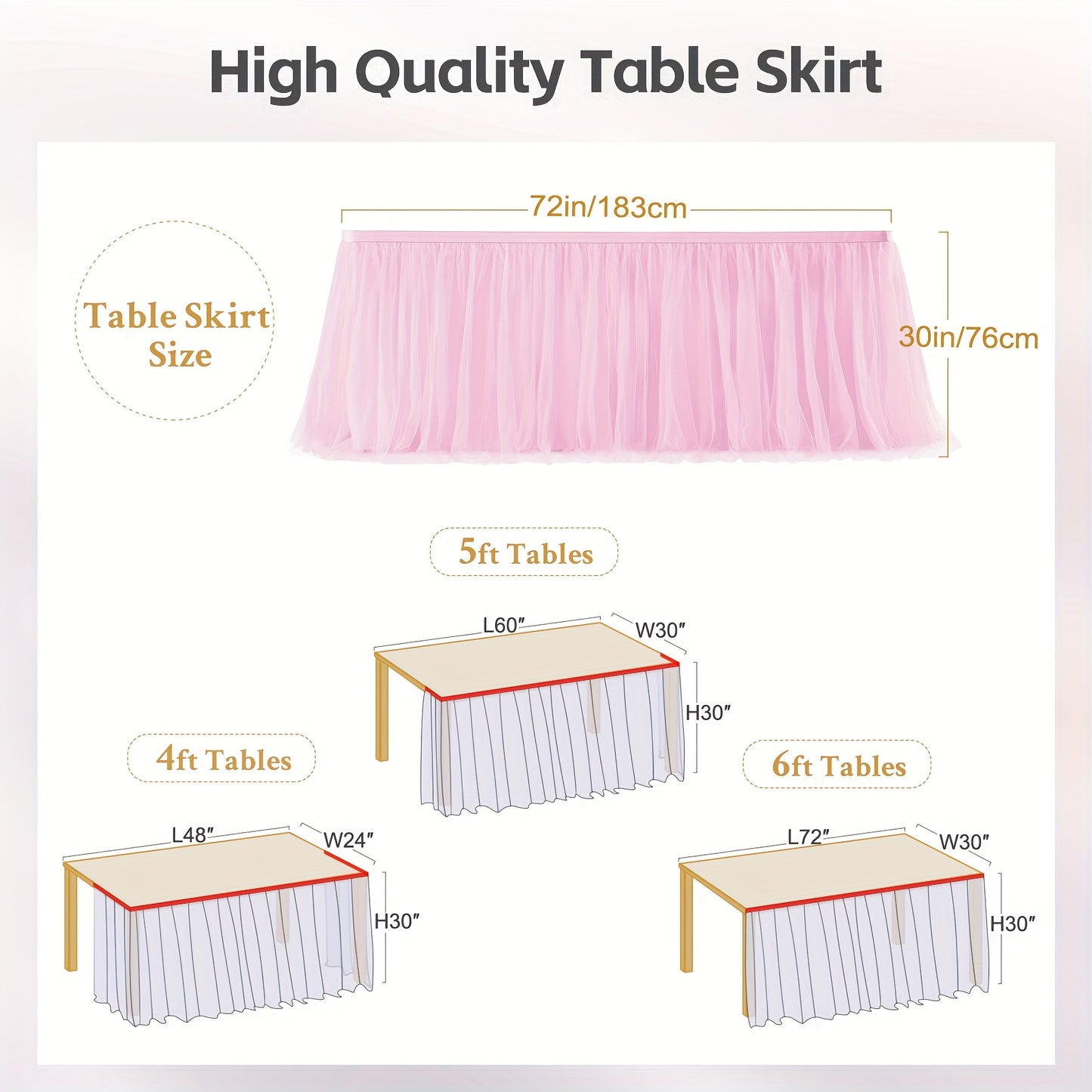 6Ft Pink Tulle Table Skirt Tablecloth, Pink Ruffle Tutu Table Skirts, for Rectangle Tables Or Round Tables Desk Skirt for Princess Girls Birthday Party Cake Dessert Table Decorations