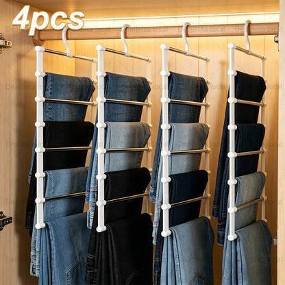 2/4/8pcs Foldable Multi-Layer Pants Hanger - Stainless Steel Non-Slip Closet Organizer For Jeans, Leggings & Scarves - Space-Saving Clothes Rack