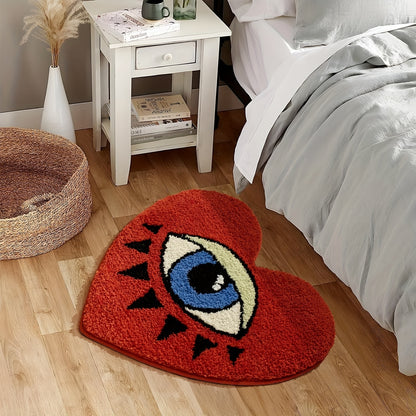 1pc Eye Pattern Heart Shaped Irregular Bathroom Carpet, Valentine's Day Decorative Bathtub Foot Pad, Plush Non-slip Absorbent Bathroom Mat, Bathroom Accessories, Home Decor, Room Decor