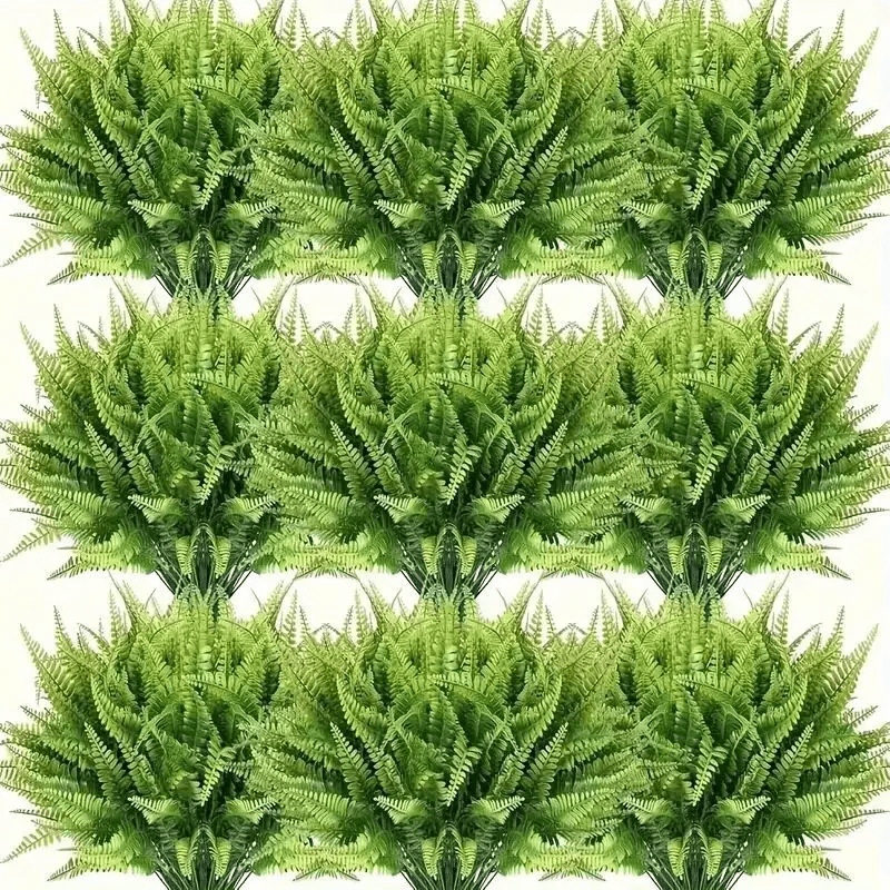 10 pack Artificial Plants Fake Boston Fern Plastic Fake Ferns Large Faux Ferns for Outdoor Artificial Greenery Plants for Indoor Garden Office Porch Home Decor
