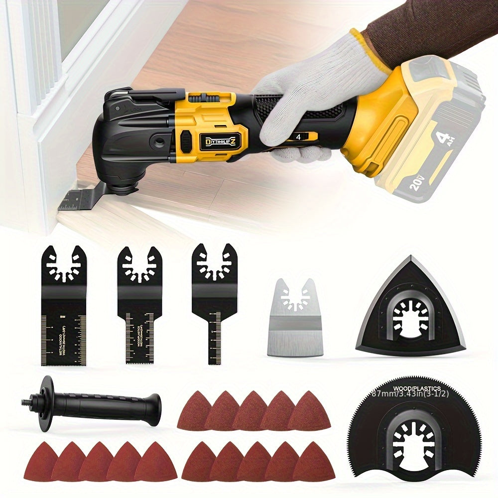 Diytoolifz Oscillating Multi Tool Compatible for Dewalt 20V/Compatible for 18V Battery: Cordless Oscillating Tool - 6 Variable Speed 21000 OPM | Brushless Motor | Woodcutting Blades And Sanding Pad with Sheets | Without Battery