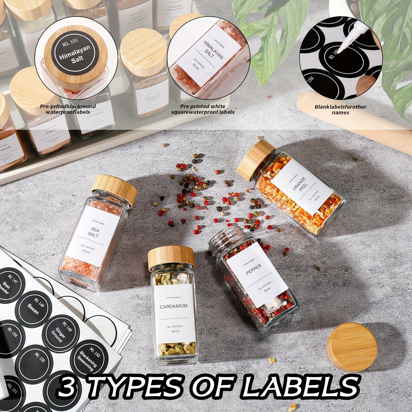 15/24/36pcs Spice Jars with Labels And Lids, 4oz, Spice Empty Bottles with Foldable Funnel, Glass Condiment Containers, Storage Jars, Commercial Restaurant Kitchen Accessories, Kitchen Condiment Jars