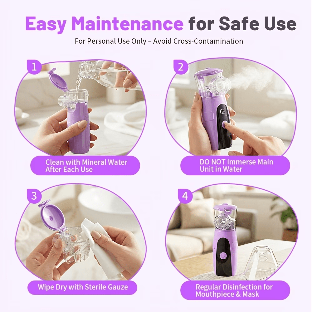 Portable Nebulizer Handheld - 3 Modes & Auto-Cleaning, Quiet Mesh Nebulizer Machine for Asthma & Respiratory Relief, USB Rechargeable Inhaler for Adults & Kids, Home Office Travel Health Gift