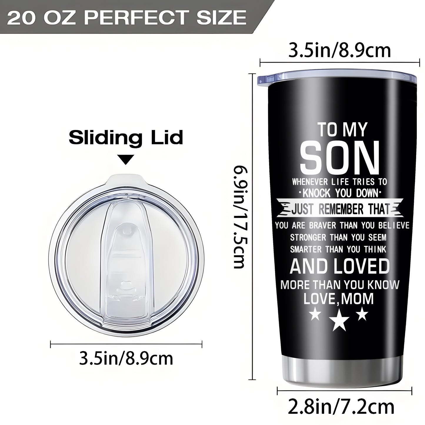 1pc 20oz Back to School Gift for Son Tumbler From Mom, Inspirational Encouragement Quote Travel Mug, College Dorm High School Moving Away Present for Young Men, Insulated Stainless Steel Car Cup