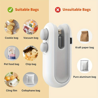 Buy 1 Get 1 Free, Total Of 2pcs Mini Bag Sealer, USB-C Rechargeable Bag Sealer, 2 In 1 Bag Sealer Heat Seal With Cutter And Magnet, Mini Bag Resealer Machine For Plastic Bags Snack Bags, Snacks Bag Sealer, Heat Sealer
