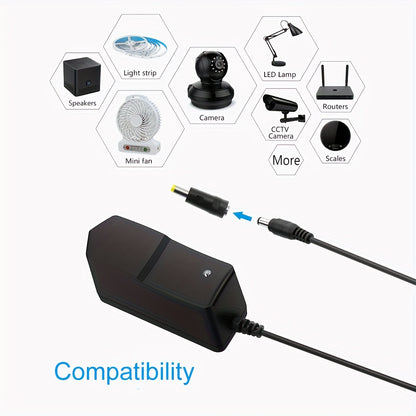 5V 2A Power Adapter Universal 9-in-1 with 8 Tips - AC/DC 5 Volt 10W Power Supply, Type-C, Micro-USB, 5.5x2.5mm & More, for Router, CCTV, LED Strip, TV Box, Smart Home Devices