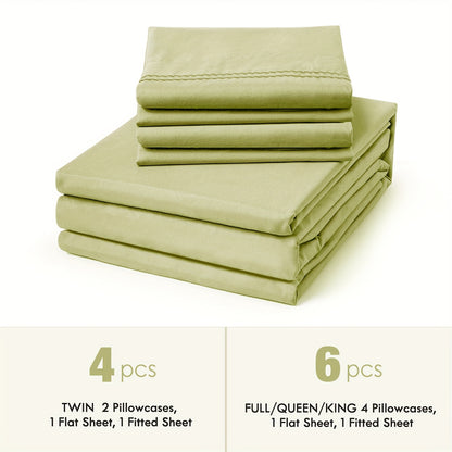 Ultra Soft Machine Washable Luxury Bed Sheet Set - ClevaHome 3/4/6pcs Cooling Queen Sheet Set Deep Pocket - Shrinkage & Fade Resistant Embroidered For Daily Use, Dorms, Guest Rooms, Graduation [Black Friday Cyber Monday Christmas Gift]
