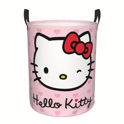 Sanrio Official Hello Kitty Laundry Basket - Cute Iconic Face Collapsible Hamper with Sturdy Handle, Portable Oxford Cloth Portable Storage Suitable for &, Laundry (), Laundry Baskets