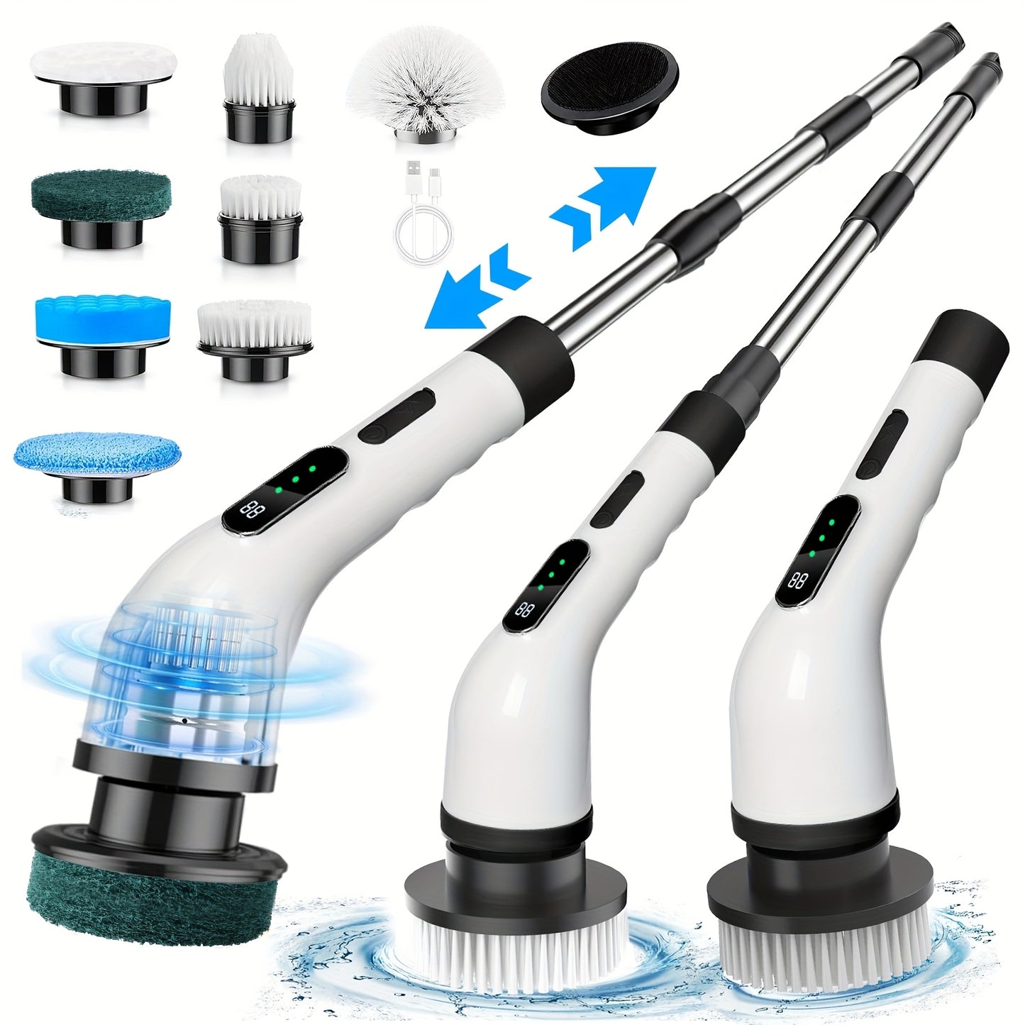 2024 Electric Spin Scrubber, Dual Adjustable Speeds Electric Scrubber for Cleaning, Adjustable & Detachable Handle Shower Scrubber with 7 Replaceable Brush Heads for Floor, Bathroom, Tub, Tile
