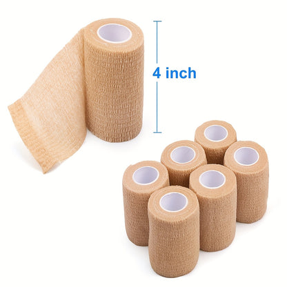 6 Rolls Self Adhesive Bandage Wrap, 4 Inch X 5 Yards, Non Woven Elbow Cohesive Bandage, First Aid Medical Tape For Ankle, Knee & Wrist Sprains