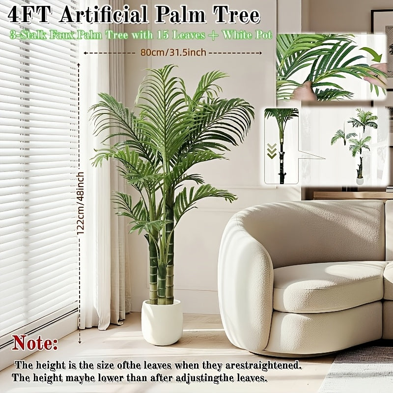 Artificial Palm Tree Fake Indoor Plant – 4/5/6FT Faux Tropical Areca Palm with Realistic Leaves, Planter Options, for Living Room Bedroom Office Patio Home Decor