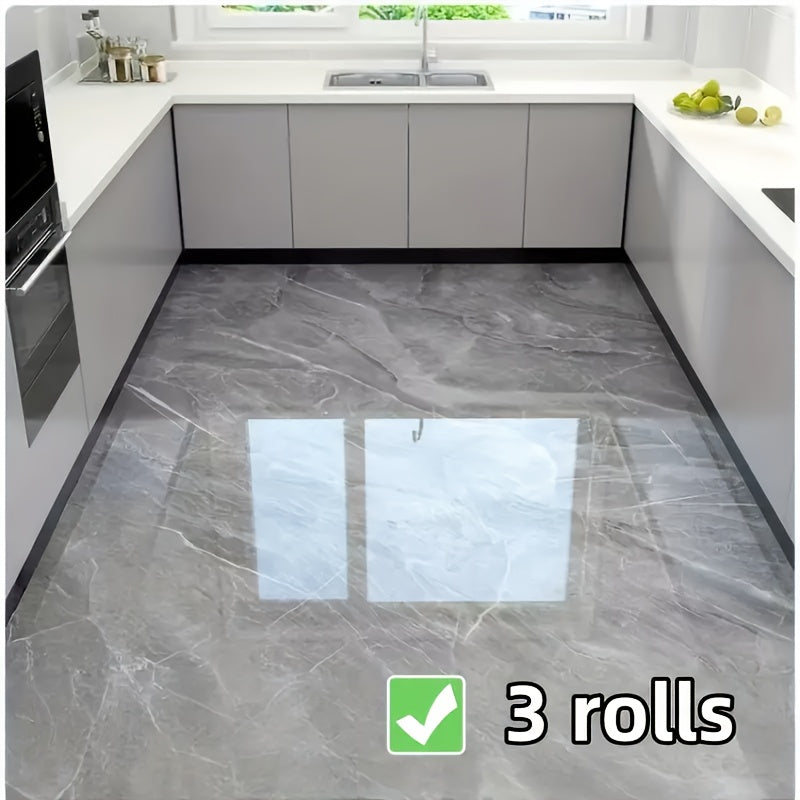 3 Rolls of 60 Wide (23.62In X 197.75In) Self-Adhesive Imitation Marble Kitchen Floor Wallpaper - Thickened Wear-Resistant, Oil-Proof, Waterproof & Anti-Slip Vinyl Tiles with Straight Edge, Home Decor Renovation