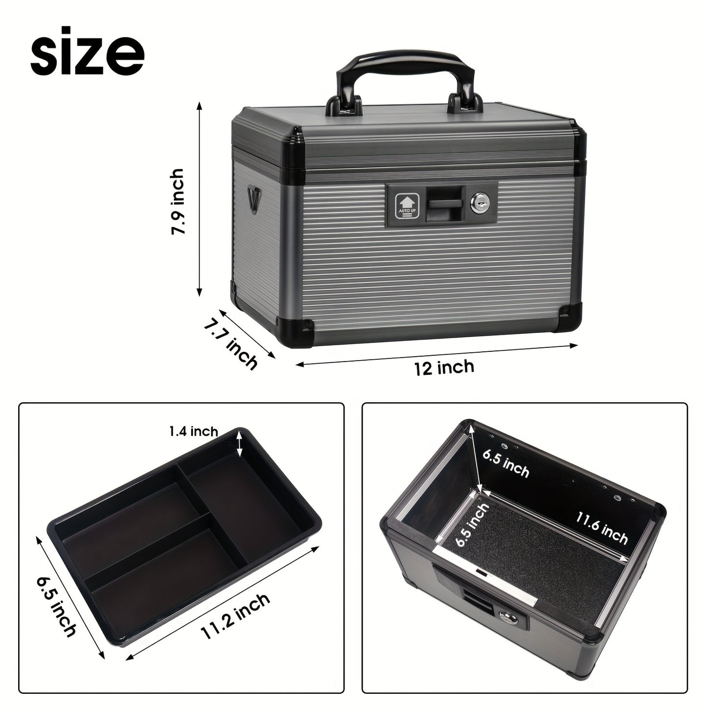 Aluminum Alloy Double-layer Medicine Box, Large-capacity Storage Box, Household Lock Box, With Handle, Tray And Key Lock, Used For Secure Storage Of Medicines, Documents, Valuables, Etc. Medicine Storage And Organization Containers