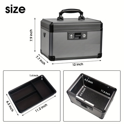 Aluminum Alloy Double-layer Medicine Box, Large-capacity Storage Box, Household Lock Box, With Handle, Tray And Key Lock, Used For Secure Storage Of Medicines, Documents, Valuables, Etc. Medicine Storage And Organization Containers