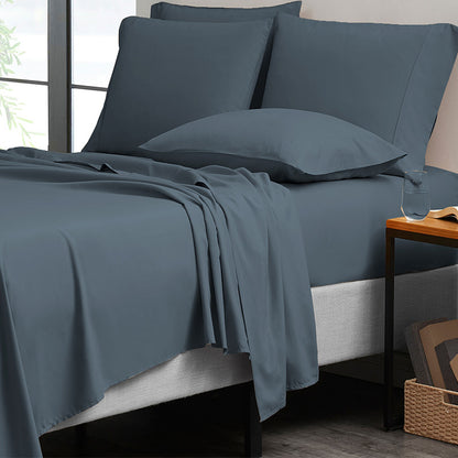 Bibb Home 2000 Thread Count 6 Piece Bamboo Sheet Set – Summer Satin Cooling, Deep Pocket, 6-Pc Egyptian Luxury, Bonus Pillowcases